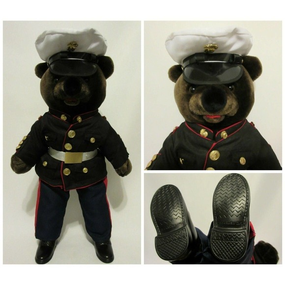 Teddy Bear Forces Of America Ira Green Dress Uniform Marines Military Brown Vtg - Picture 1 of 12